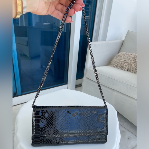 Casadei Patent Python Snakeskin Embossed Leather Clutch Black - Picture 6 of 16